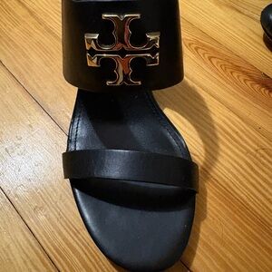 Tory Burch Black Sandals with Gold Logo